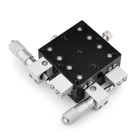 Front view of a Precision xyzr 4 axis 2.36"x2.36" manual linear positioning stage bearing tuning platform, 60x60mm, with adjustment knobs.