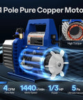 High Performance 4 CFM Single Stage Rotary Vane Vacuum Pump With R134a AC Manifold Gauge Set Leak Detector Carry Bag 110V One Third HP For HVAC And Refrigeration Recharging ETL Listed VIVOHOME featuring 4 pole pure copper motor, 1440 RPM, 1/3 HP