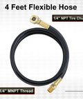 4 ft hose from All in one Portable Air Tank Repair Kit with brass shut off valve, 0-200 psi gauge, safety bypass valve