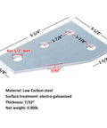 Durable carbon steel 4-pc flat plate fittings for 1-5/8 inch strut channel, 4-hole corner gusset brackets with 7/32 inch thickness, electro-galvanized finish, showing measurements and bolt size on flat surface.