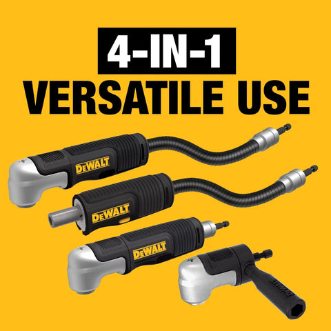 4-in-1 Right Angle Drill Attachment with 12-Inch Shaft, featuring compact and flexible design for enhanced accessibility and vibration reduction.