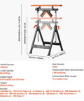 Technical diagram of the 4-in-1 Roller Stand, 440 lb Load Capacity, 33-50 in Adjustable Height, Folding Heavy Duty with Rack, showing dimensions and materials.