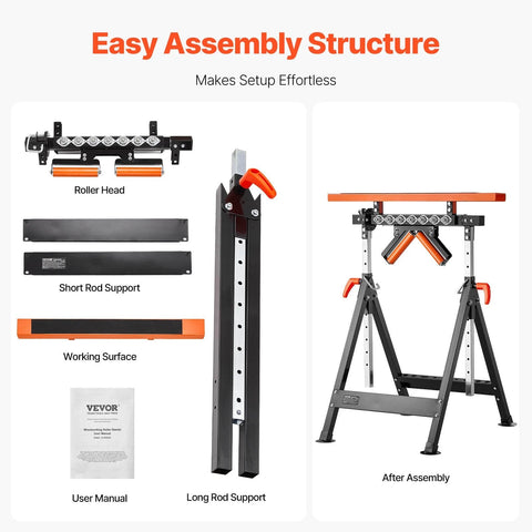 Parts and assembly of 4-in-1 Roller Stand, 440 lb Load Capacity, 33-50 in Adjustable Height, with polished multi-directional roller head.