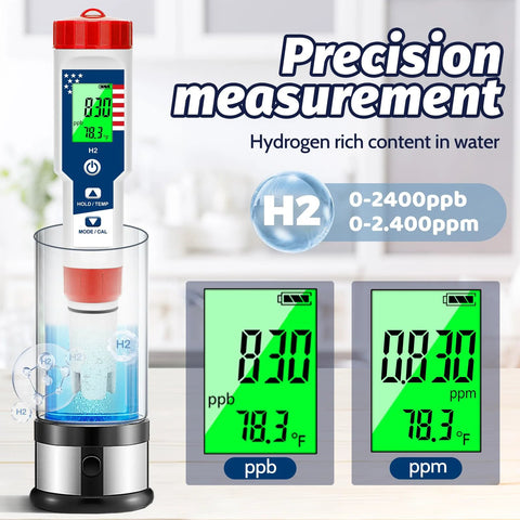 4 In 1 Water Quality Tester For Drinking Water With pH, Hydrogen H2, ORP And Temperature Readouts, digital display close-up