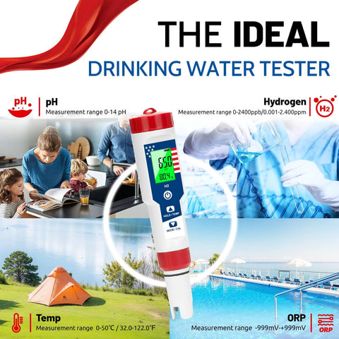 4 In 1 Water Quality Tester For Drinking Water With pH, Hydrogen H2, ORP And Temperature Readouts, product showcase and use cases.