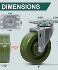 4 Inch By 1.5 Inch High Temperature Caster Wheels Set Of 4 For Bakery Ovens, Heavy Duty Swivel Casters With 2800 Lb Capacity