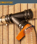 Efficient 4 Inch Y Fitting For Dust Collection Systems That Splits A Single 4 Inch Hose Into Two Lines Installed On A Wall