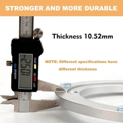 Caliper measuring 4 Inch Aluminum Alloy Lazy Susan Swivel Bearing, showcasing thickness, smooth rotation, and durable design.