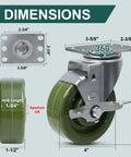 4x1.5 Inch High Temp Industrial Bakery Oven Caster Wheels Set Of 4 Heavy Duty Casters 2800 Lb Capacity With 2 Brakes And 2 Rigid Epoxy Resin Wheels Galvanized Steel Yokes Dual Bearings Chemical And Heat Resistant For Heavy Load Applications dimensions diagram