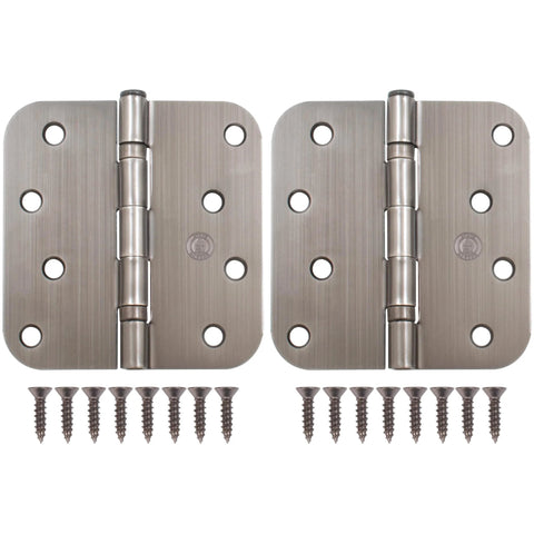 4 Inch Ball Bearing Door Hinges With Five Eighth Inch Radius Corners In Antique Nickel Finish Durable Steel Construction