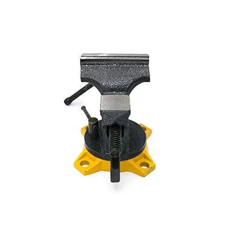 4-Inch Bench Vise for Workshop Use With 270-Degree Swivel Base, Heavy Duty 4-Lug Base, Powder Coated Gray Finish front view