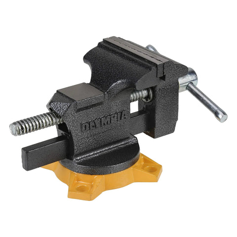 4-Inch Bench Vise for Workshop Use With 270-Degree Swivel Base, Heavy Duty 4-Lug Base, shown in powder coated gray finish