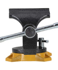Front view of 4-Inch Bench Vise for Workshop Use with 270-Degree Swivel Base, Heavy Duty 4-Lug Base, powder coated gray finish.
