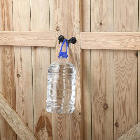 4” Privacy Hook and Eye Gate Latch Easy Lock for Barn Door, Black, holding a plastic jug on wooden door