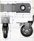 Technical dimensions of 4 Inch Side Mount Plate Caster Wheels L Shaped Heavy Duty Set with Brake 360 Degree Swivel