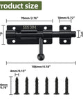 4 Inch Sliding Door Lock, SUS304 Stainless Steel Padlock-Style Gate Latch with dimensions shown, includes mounting screws.