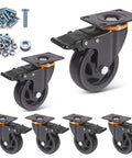 4 Inch Swivel Caster Wheels Set Of 6 With Brakes Heavy Duty Polyurethane Locking Casters For Cart Workbench And Trolley Load Capacity 2400 Lbs Non Marking Quiet Wheels For Flooring Durable Steel Plate