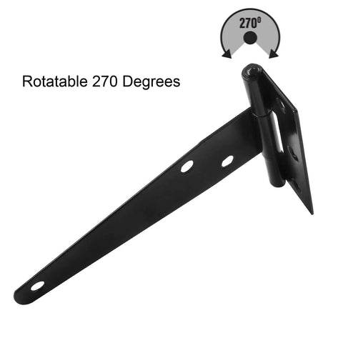 4 Inch T Strap Hinges Black Heavy Duty Tee Hinge For Barn Shed Doors Wrought Iron Durable Anti Rust Corrosion Resistant 270 Degree