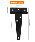 4 Inch T Strap Hinges Black Heavy Duty Tee Hinge for Barn Shed Doors Wrought Iron Durable Anti Rust Corrosion Resistant dimensions
