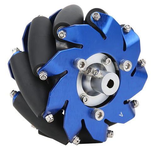 4 Inch Mecanum Wheel Right Aluminum With TPU Rubber Rollers for industrial robots, showcasing pro-grade aluminum housing in close-up view.