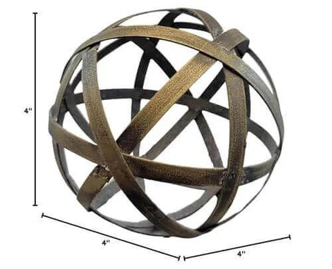 Boules décoratives inch tissé inch 10 inch d'Audrey : boules décoratives en métal, bol décoratif, sphères artistiques – vue de face avec dimensions