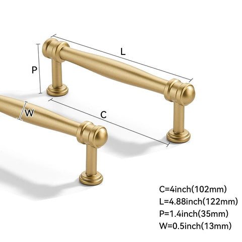 2 Pack 4 Inch Center To Center Brushed Gold Cabinet Pulls Solid Cabinet Hardware Heavy Duty Drawer Pulls Kitchen Handles