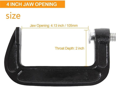 4 Inch C Clamp Set Heavy Duty Steel C Clamps Industrial Strength For Woodworking Welding And Building 2 Piece Set with jaw size details