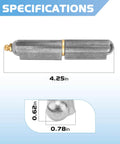 4 Pcs 4 Inch BBQ Smoker Bullet Weld On Hinges Heavy Duty Weldable Carbon Steel with dimensions and specifications.