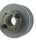 Durable 4 inch cast iron dual groove pulley designed for B5L belts and a 1-3/8 inch shaft featuring a solid steel H bushing