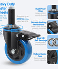 4 Inch Prep Table Caster Set Of 4 With Swivel Expanding Stem And Brakes For Stainless Steel Tables And Carts, Dual Bearing Design