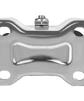 Top view of metal top plate from 4 Pack 4 Inch Rigid Non-Swivel Caster Wheels With Top Plate Hardware Kit Black Polyurethane Wheels For Stationary Furniture Straight Line Movement Overall Height 5 Inches Plate Size 2.55 By 3.7 Inches