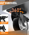 Illustration of 4 inch heavy duty caster wheels set of 4 rated 2400 lb total with 360 swivel dual locking brakes for workbenches, carts.