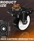Dimensions of 4 inch heavy duty caster wheels set of 4 rated 2400 lb total with 360 swivel dual locking brakes silent non marking.