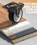 4 inch heavy duty caster wheels set of 4 rated 2400 lb total with 360 swivel dual locking brakes shown on multiple floor types