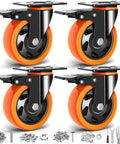 4 inch heavy duty caster wheels set of 4 rated 2200 lb total with locking swivel plate brakes stainless steel frame polyurethane wheels