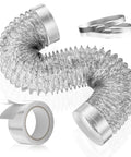 4 Inch Dryer Vent Hose 3 Ft Heavy Duty Flexible Exhaust Duct With 6 Ply Aluminum Foil Insulation For Tight Spaces Puncture Resistant High Heat Ducting Kit Includes 2 Clamps And 1 Tape shown with clamps and tape.