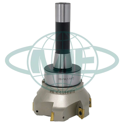 4 Inch 90 Degree Indexable Face Mill With R8 Arbor Six Pro Grade APKT1604 Inserts Included Pre Installed For Steel And Metalworking
