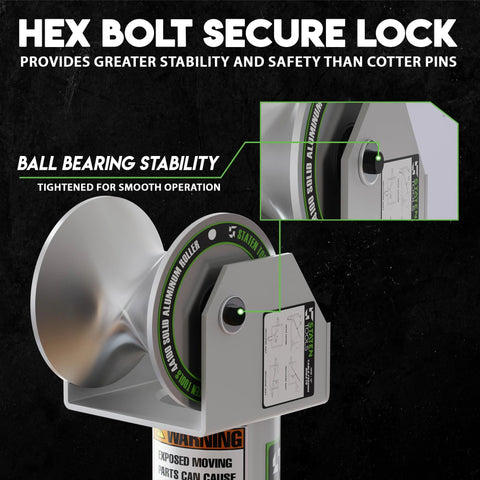 Close-up of 441-4 Inch Feeding Sheave with bolt lock and ball bearing for Greenlee models 640, 6801, 6001, showing secure lock mechanism.