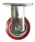 Front view of 4" inch caster wheel 441 lbs fixed stainless steel fork - pu - top plate mount for CNC, automation, and replacement jobs