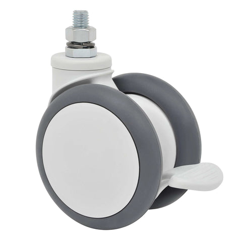 Close-up of 4-inch caster from 4" Floor Safe Computer Desk, Workstation & Rolling Cart Medical Caster Kit - Set of 4 (2 Brake Casters)