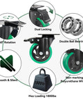 Diagram of 4 Inch Swivel Plate Caster Wheels Set of 4 Heavy Duty 1800 Lbs Total Capacity with Brakes, green finish, dual locking