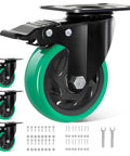 4 Inch Swivel Plate Caster Wheels Set of 4 Heavy Duty 1800 Lbs Total Capacity with Brakes Polyurethane Casters for Workbench and Cart