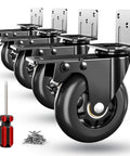 4 Inch Side Mount Plate Caster Wheels L Shaped Heavy Duty Set of 4 with Brake 360 Degree Swivel Locking Castors 1600 Lbs Capacity