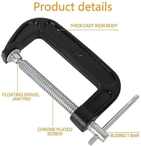 4 Inch C Clamp Set Heavy Duty Steel C Clamps Industrial Strength For Woodworking Welding And Building 2 Piece Set with cast iron body