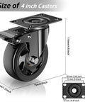 Heavy Duty 4 Inch Caster Wheels Set Of 4 With Brakes And Locking Swivel Plate Industrial Castors For Carts Furniture And Workbenches