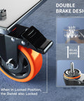 4 Inch Heavy Duty Stem Caster Wheels Set Of 4 With Dual Locking Brakes For Cart And Furniture, 2000 Lb Total Capacity, close-up on brake