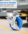 4 Inch Heavy Duty Casters with smooth rolling PU wheels, industrial grade design showing upgraded thickened bracket and blue wheel