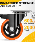 4 inch heavy duty caster wheels set of 4 with 2400 lb total capacity silent industrial swivel casters with locking brakes shown in close-up