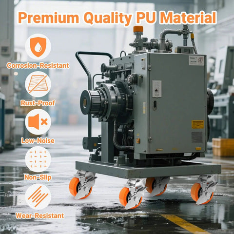 4 inch industrial heavy duty caster wheels set of 4 with polyurethane swivel design on a heavy equipment cart.