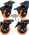 4 inch heavy duty caster wheels set of 4 with dual locking brakes rated 2200 lb silent non marking polyurethane with screws